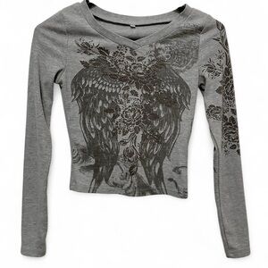 Gray Floral Long Sleeve Top